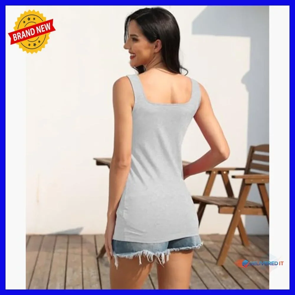 Premium Cotton Long Tank Tops 3-Pack Square Neck Fitted Layering Tunic